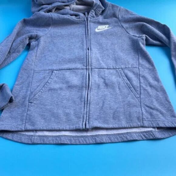 Nike Girl's Gray Full Zip Long Sleeve Front Pocket Hoodie Sweatshirt Size Medium - Picture 5 of 6